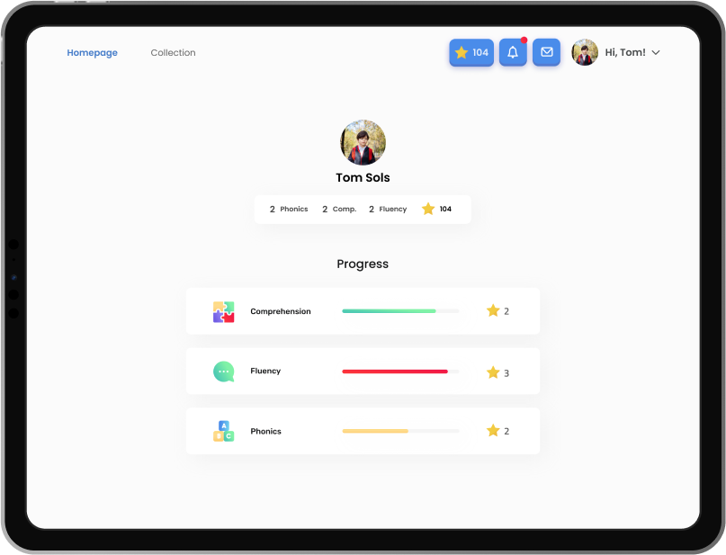 Student profile with reading progress