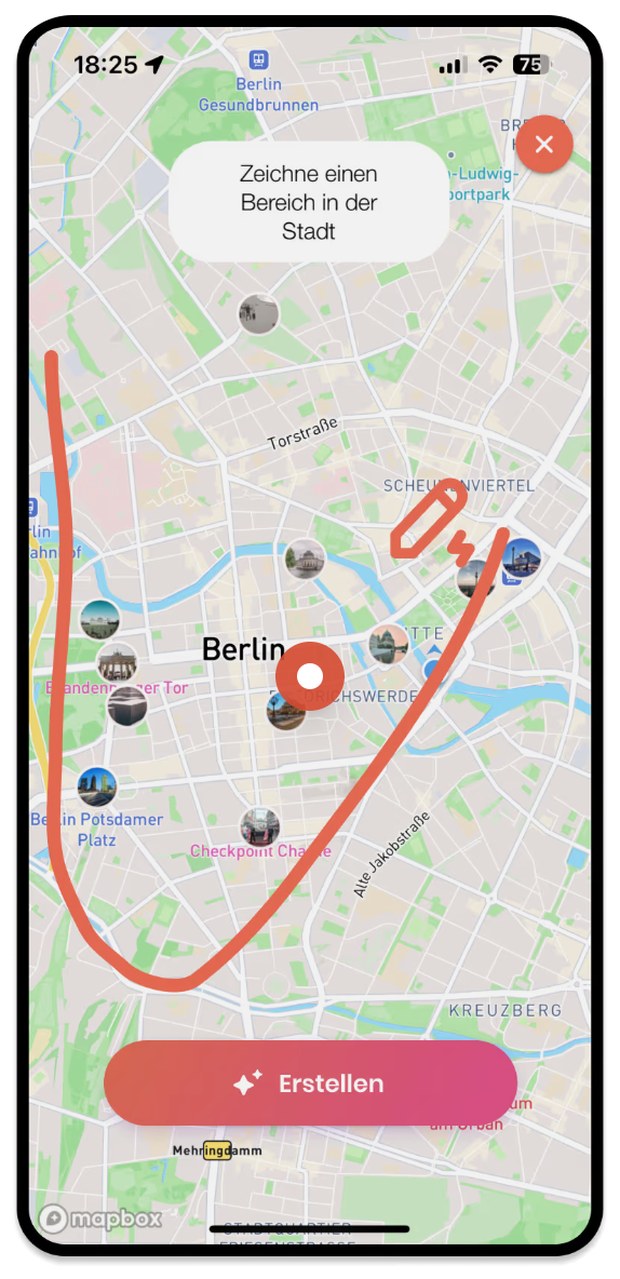 Guidable creating a custom walking tour on a Berlin map