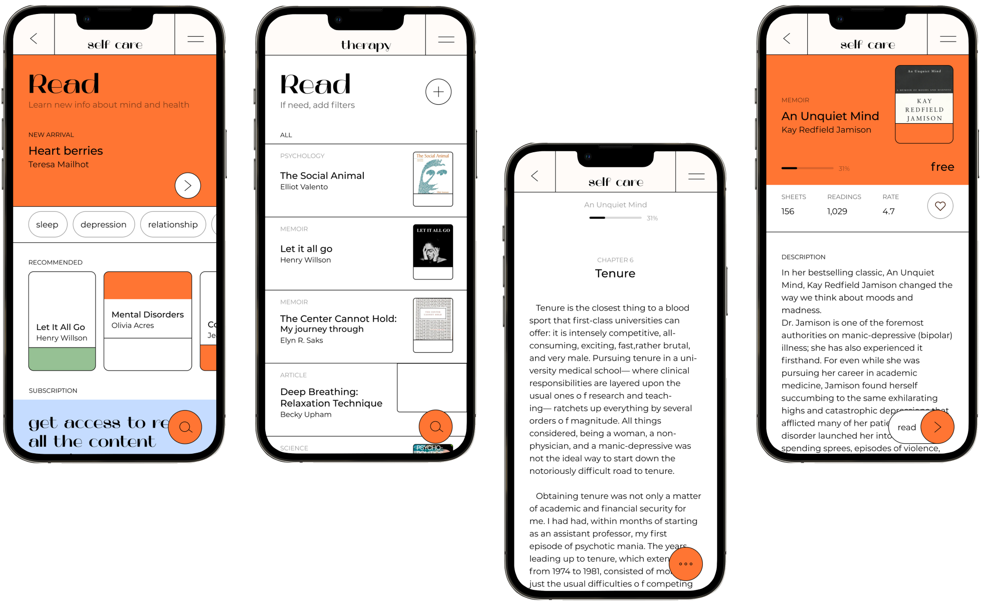 Telehealth app screen: guided meditation, movement, and breathing tools