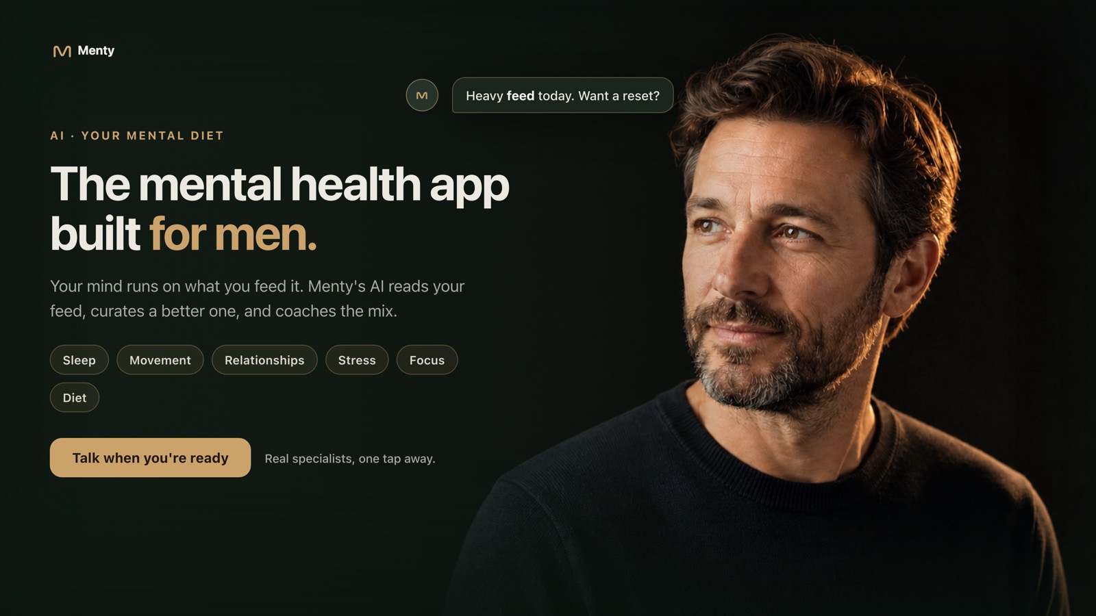 The Menty hero: an AI mental-health app for men that manages your mental diet