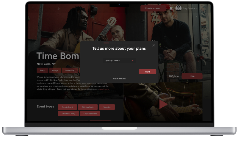 Music app create-event flow