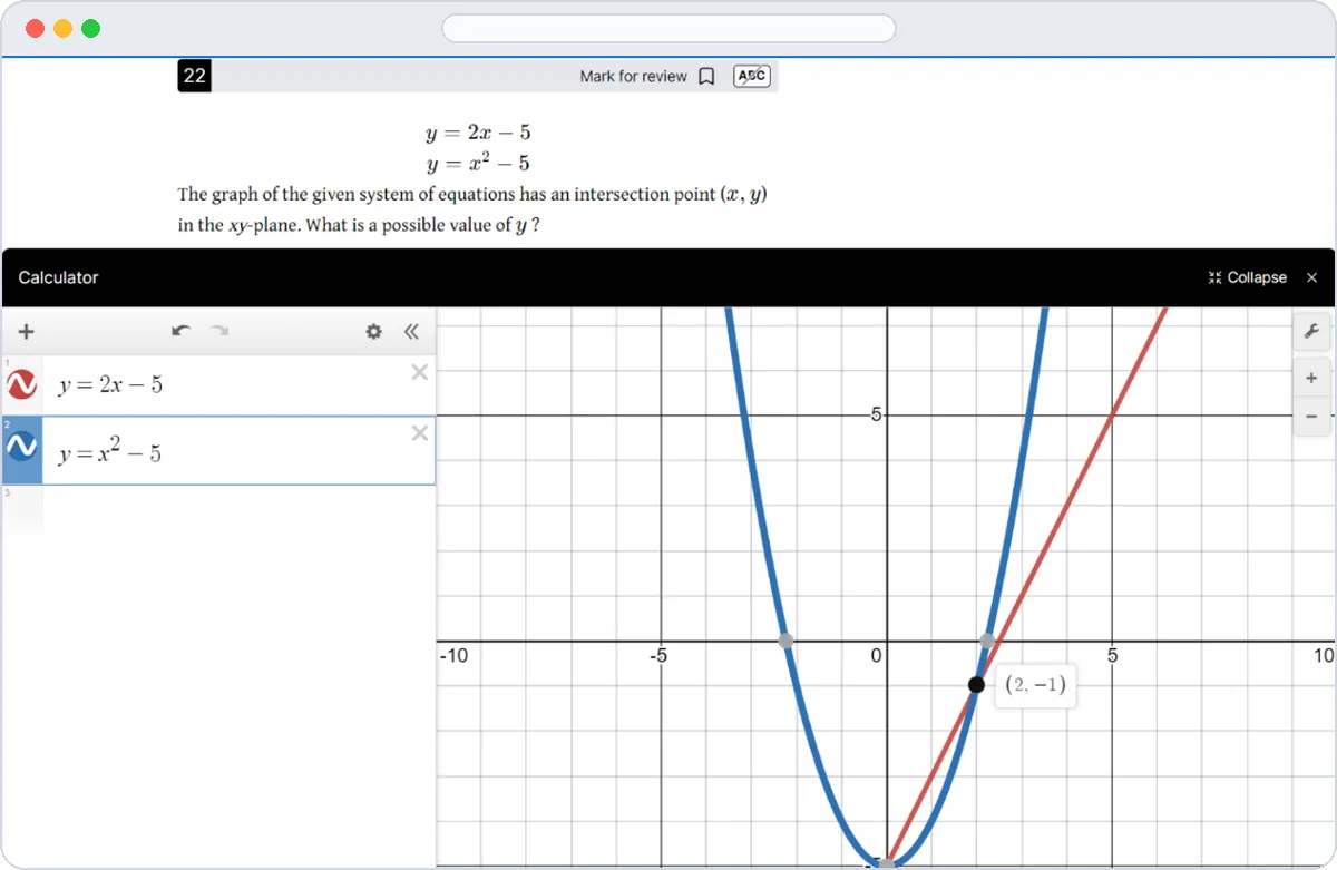 NALA Prep math question with the built-in Desmos graphing calculator open