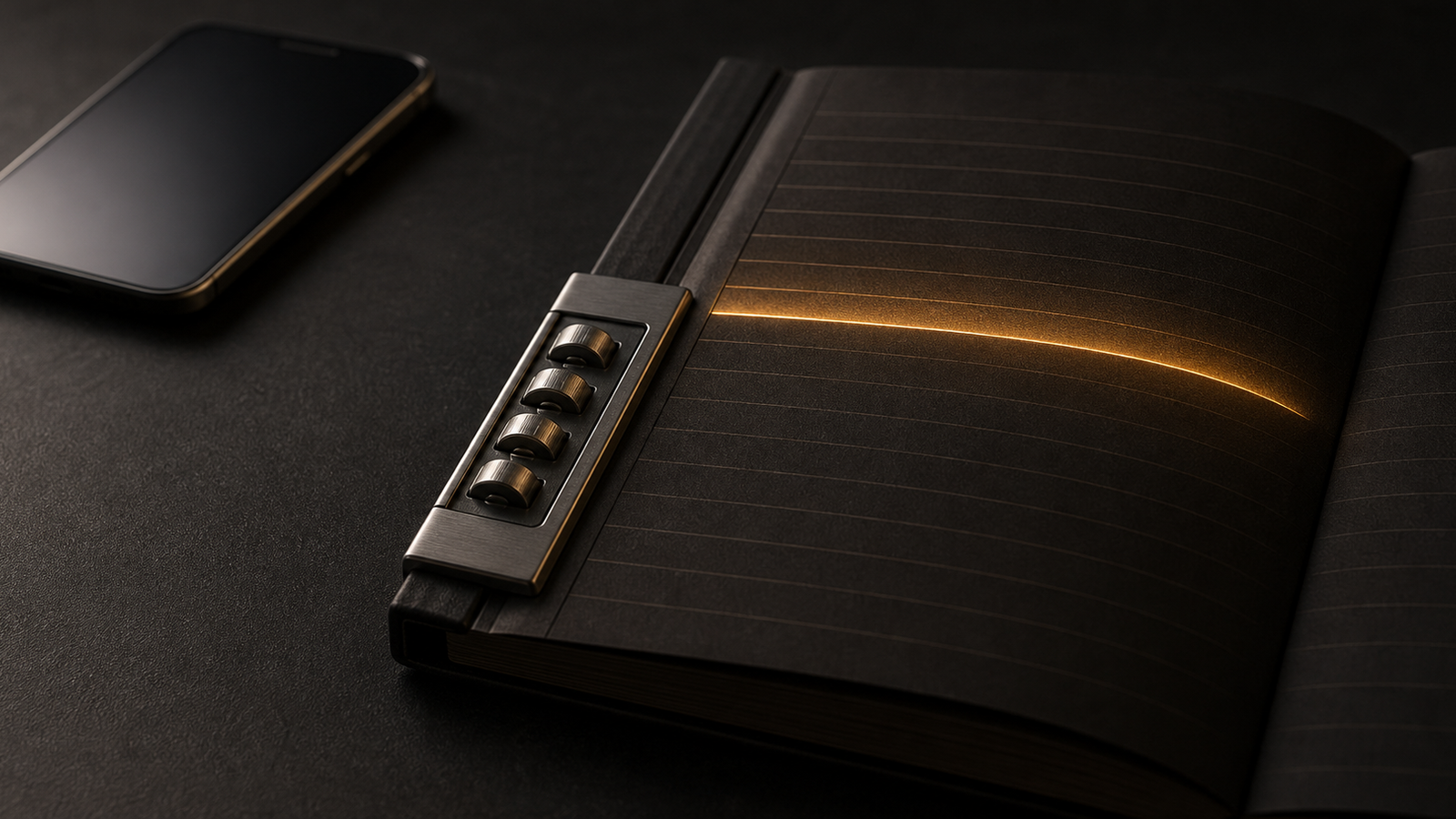 A payroll ledger with one wage-slice lit in gold as already earned, beside a metal lock whose four tumblers all have to click before it opens.